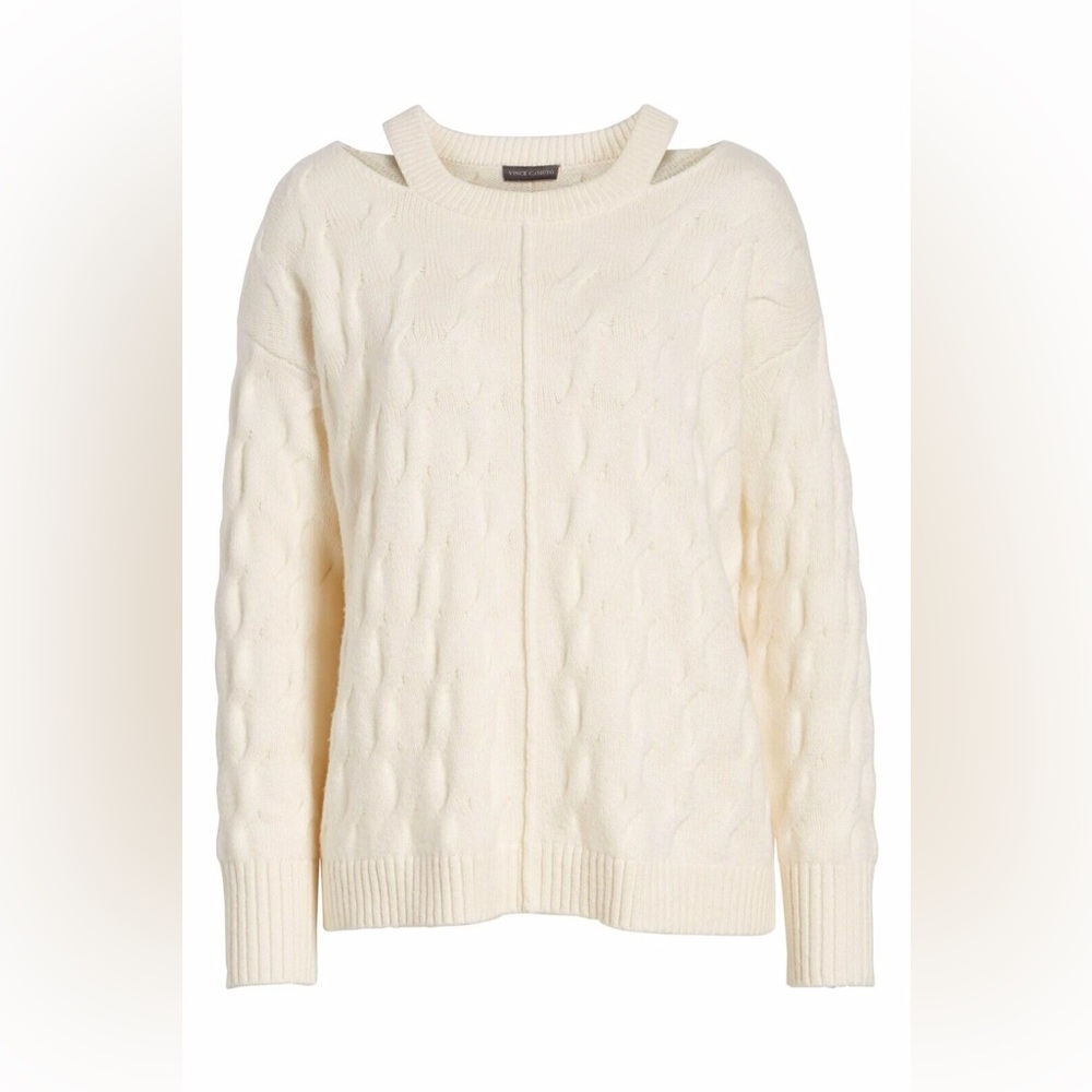 NWOT Vince Camuto Cable Knit Antique White Keyhole Neck Cable Sweater Si…